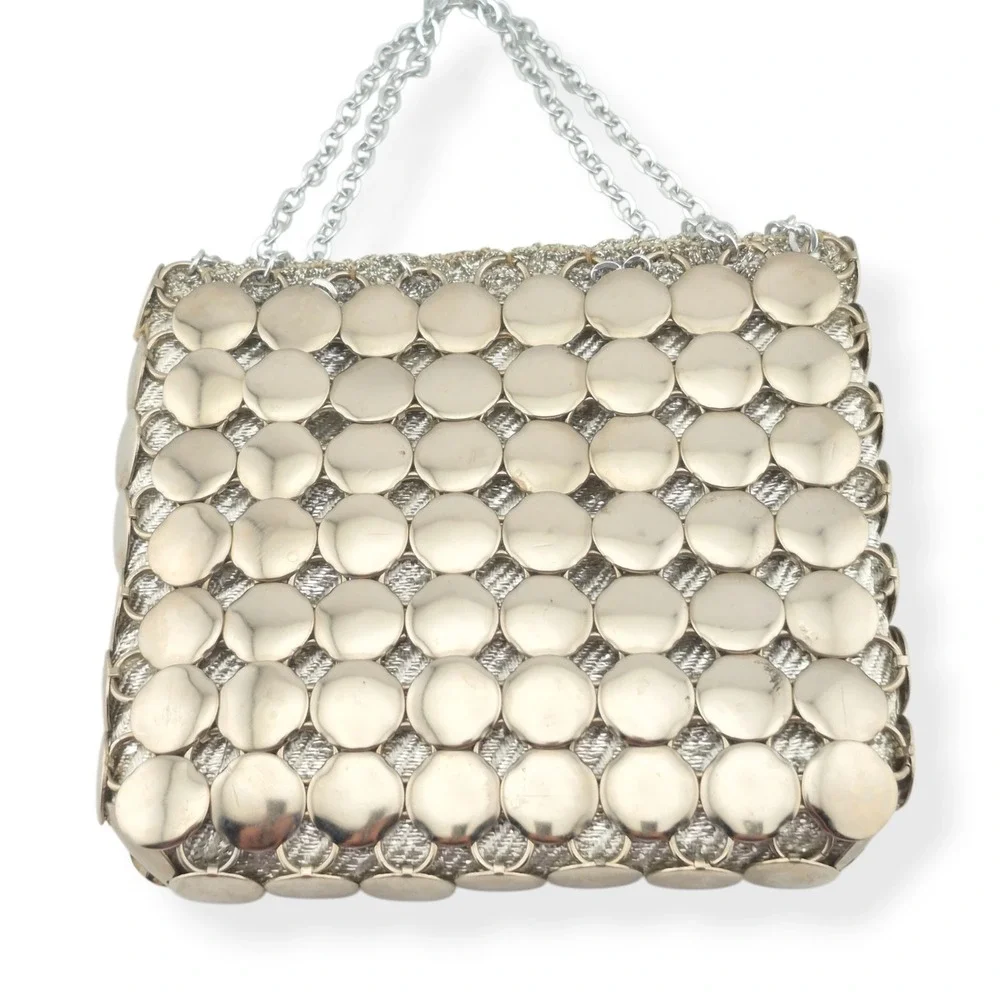 Vintage Color Mate Italy Metal Disc Purse 1960s Mod Paco Rabanne Style Evening